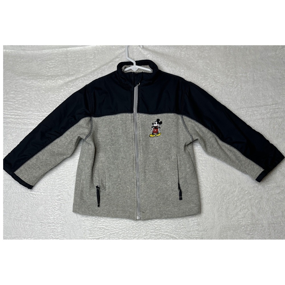 Disney Store Mickey Mouse Fleece Jacket Boys XXS 2/3 Gray Black Zip Up